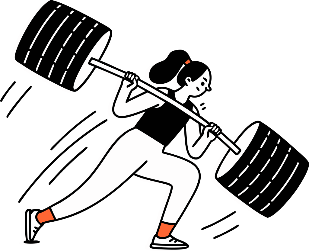 Cartoon woman running with a barbell